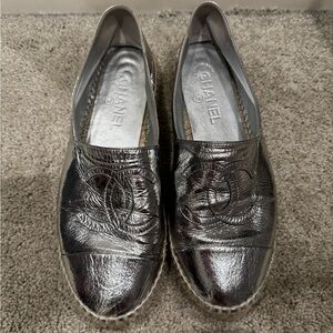 CHANEL Metallic Silver Espadrilles